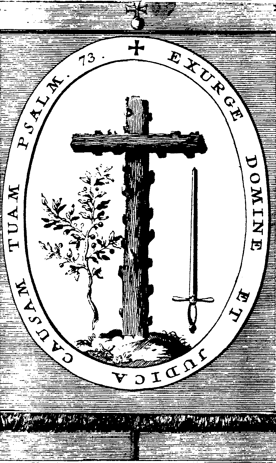 The emblem of the Inquisition: Along with the Christian cross and symbols of mercy (left) and justice (right), is the Inquisition’s motto, “Arise, Oh Lord, and judge thine own cause.”