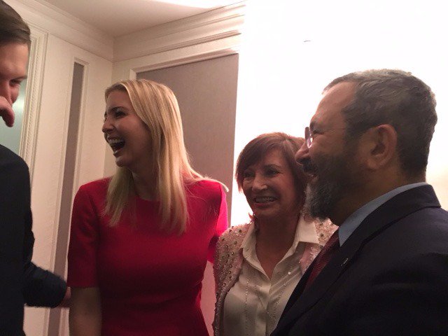 Ivanka Trump and husband Jared Kushner share a laugh with 9/11 conspirator and former Israeli Prime Minister Ehud Barak in September.