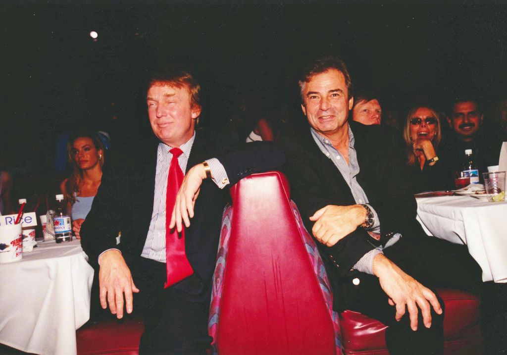 Donald Trump (left) among some friends, including Ramy El-Batwari (right, in back) at a Hawaiian Tropic bikini competition. Date unknown.