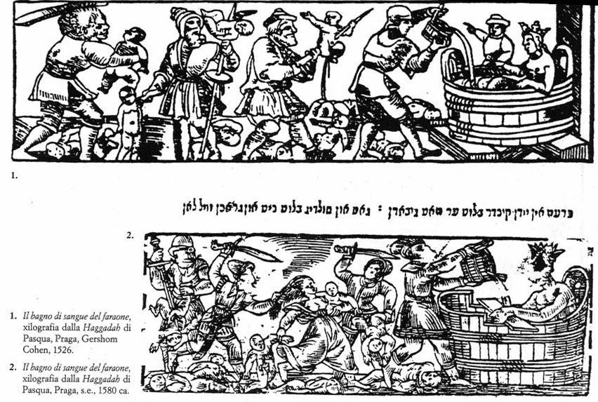 The Pharaoh's Bath of Blood, woodcut from the Haggadah of Passover, Prague, Gershom Cohen, 1526, circa 1580