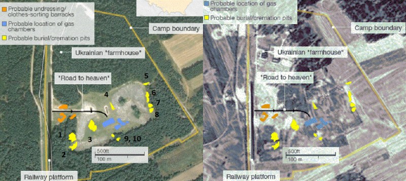 Two composite aerial images of Treblinka