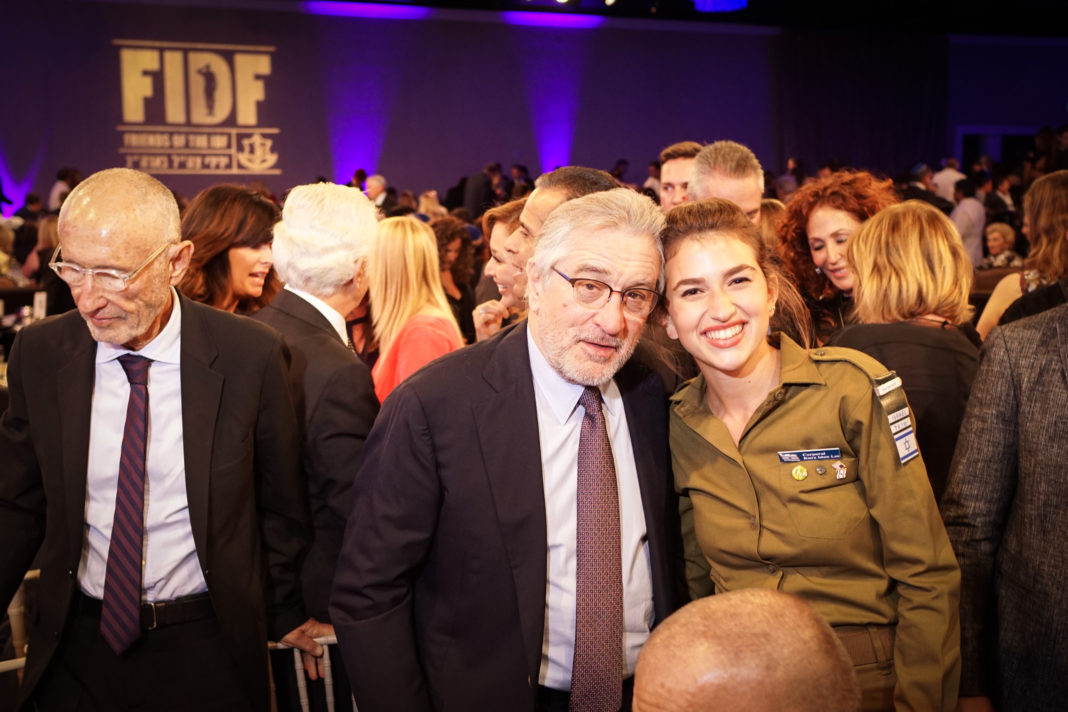 Robert De Niro with an Israeli soldier at the Friends of Israel Defense Forces party in 2018.