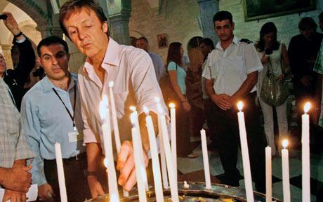 Paul McCartney visits the Church of Nativity in the West Bank town of Bethlehem.