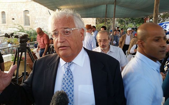 David Friedman, Donald Trump's adviser on Israel, speaking to reporters at a pro-Trump event in Jerusalem, October 26, 2016. (Raphael Ahren/Times of Israel)